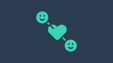 Mavi arka planda izole edilmiş turkuaz romantik ilişki simgesi. Romantik ilişki mi yoksa hoş bir tanışma konsepti mi? 4K Video hareketli grafik canlandırması