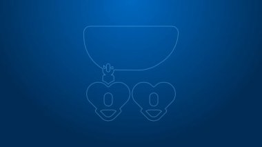 Mavi zemin üzerinde kalp şeklinde kolye simgesi olan beyaz çizgi kolye. Mücevher dekorasyonu. Uluslararası Mutlu Kadınlar Günü. 4K Video hareketli grafik canlandırması