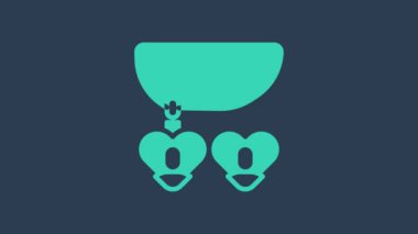 Mavi arkaplanda kalp şeklinde kolye ikonu olan turkuaz kolye. Mücevher dekorasyonu. Uluslararası Mutlu Kadınlar Günü. 4K Video hareketli grafik canlandırması