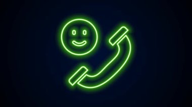 Parlayan neon hattı siyah arkaplanda izole edilmiş cep telefonu simgesinden gelen arama. Arkadaşlar arar. 4K Video hareketli grafik canlandırması