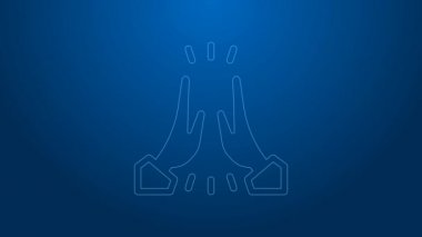 Beyaz çizgi Gayri resmi selamlama simgesi mavi arkaplanda izole edildi. Mutlu insanlar beşlik çakıyor. 4K Video hareketli grafik canlandırması