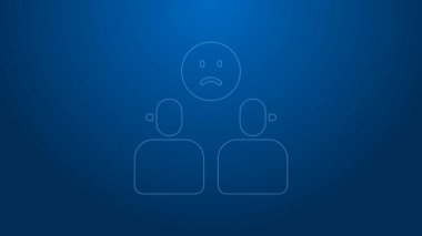 Beyaz çizgi karmaşık ilişki simgesi mavi arkaplanda izole edildi. İletişim kötü. İş arkadaşlığı karmaşık bir ilişki. 4K Video hareketli grafik canlandırması