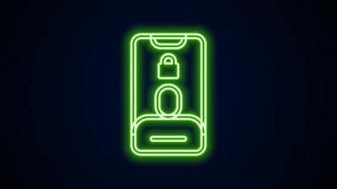Parlayan neon hattı siyah arkaplanda izole edilmiş cep telefonu simgesinden gelen arama. Arkadaşlar arar. 4K Video hareketli grafik canlandırması
