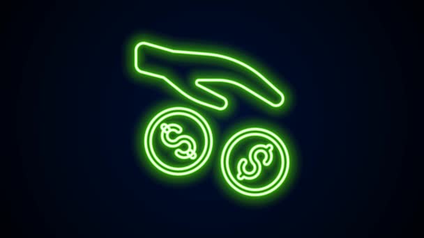 Linea neon luminosa Icona donazione e beneficenza isolata su sfondo nero. Donare denaro e il concetto di carità. Animazione grafica 4K Video motion — Video Stock