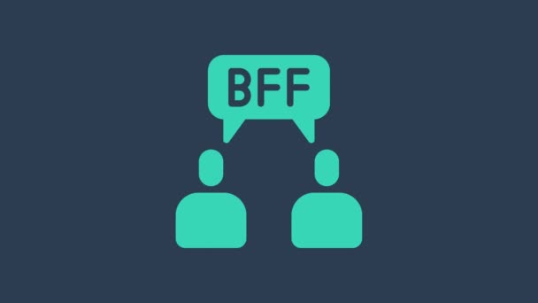 Turquesa BFF ou melhores amigos ícone para sempre isolado no fundo azul. Animação gráfica em movimento de vídeo 4K — Vídeo de Stock