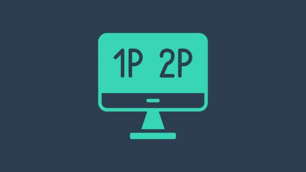 Turquoise icône écran d'ordinateur isolé sur fond bleu. Appareil électronique. Vue de face. Animation graphique de mouvement vidéo 4K