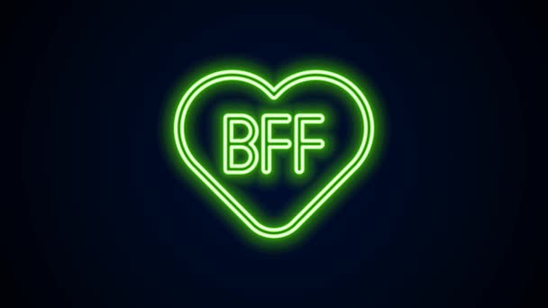 BFF linea neon incandescente o migliori amici per sempre icona isolata su sfondo nero. Animazione grafica 4K Video motion — Video Stock