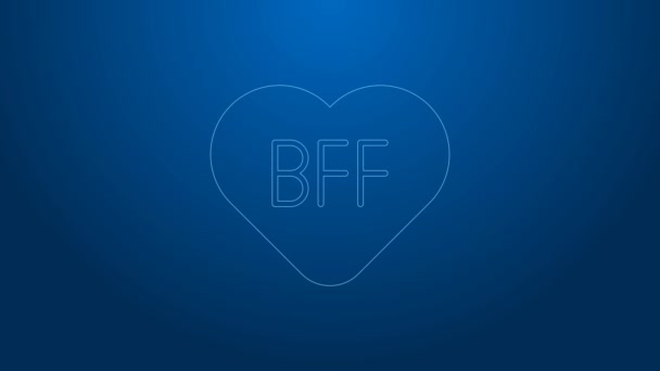 Linha branca BFF ou melhores amigos para sempre ícone isolado no fundo azul. Animação gráfica em movimento de vídeo 4K — Vídeo de Stock