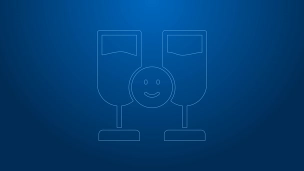 Línea blanca Amigos bebiendo alcohol icono aislado sobre fondo azul. Animación gráfica de vídeo 4K — Vídeos de Stock