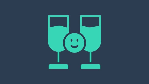 Turkoois Vrienden drinken alcohol icoon geïsoleerd op blauwe achtergrond. 4K Video motion grafische animatie — Stockvideo