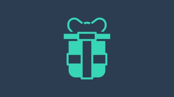Türkis Geschenk-Box-Symbol isoliert auf blauem Hintergrund. Alles Gute zum Geburtstag. 4K Video Motion Grafik Animation — Stockvideo