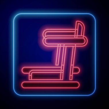 Parlayan neon koşu bandı makine simgesi siyah arkaplanda izole edildi. Vektör