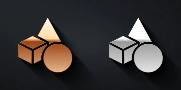 Guld och silver Grundläggande geometriska former ikon isolerad på svart bakgrund. Lång skuggstil. Vektor — Stock vektor