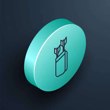 Siyah arkaplanda izole edilmiş ok simgesiyle Isometric çizgi titreşimi. Turkuaz daire düğmesi. Vektör