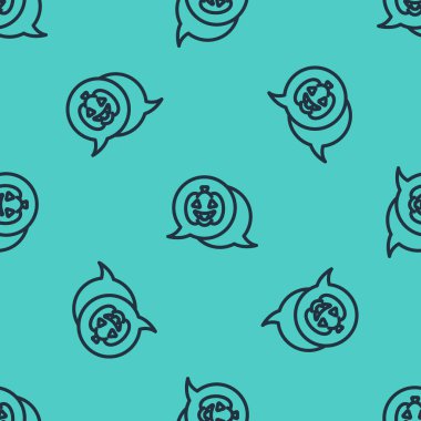 Siyah çizgi balkabağı ikonu yeşil arka planda izole edilmiş pürüzsüz desen. Mutlu Cadılar Bayramı Partisi. Vektör