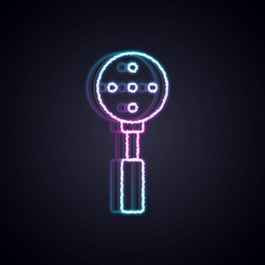 Parlayan neon çizgisi Spatula simgesi siyah arkaplanda izole edildi. Mutfak spatula ikonu. Barbekü spatula işareti. Barbekü ve ızgara aleti. Vektör