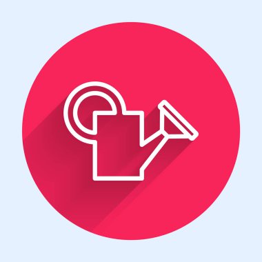 Sulama beyaz çizgi uzun gölgeli izole ikon olabilir. Sulama sembolü. Kırmızı daire düğmesi. Vektör