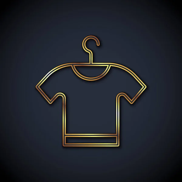 Ícone de camiseta de linha dourada isolado no fundo preto. Vetor — Vetor de Stock