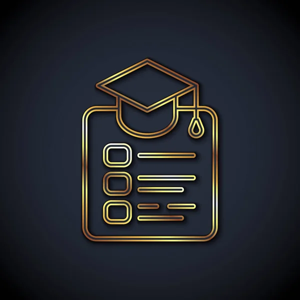 Gold line Online education and graduation icon isolated on black background. Online teacher on monitor. Webinar and video seminar learning. Vector — Stock Vector