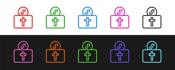 Definir linha Doação para ícone da igreja isolado no fundo preto e branco. Vetor — Vetor de Stock