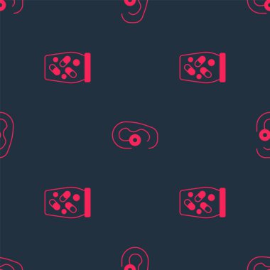 İlaç şişesini, hapları ve işitme cihazını kusursuz desenlere ayarlayın. Vektör