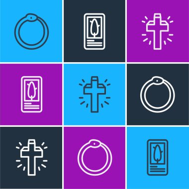 Ouroboros, Christian Cross ve Tarot kartları ikonu. Vektör
