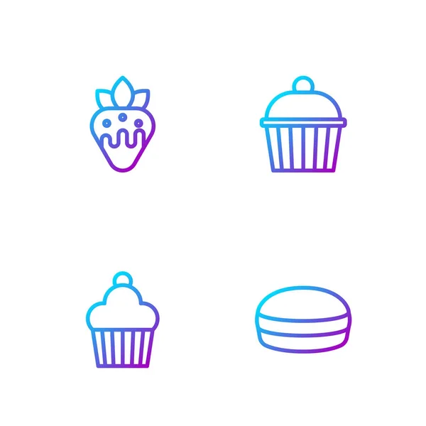 Set line Galleta Macaron, Pastel, Fresa en chocolate y. Iconos de color degradado. Vector — Archivo Imágenes Vectoriales