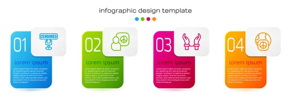 Imposta linea timbro censurato, colloqui di pace, manette sulle mani di criminali e la pace giorno internazionale. Modello di infografica aziendale. Vettore — Vettoriale Stock