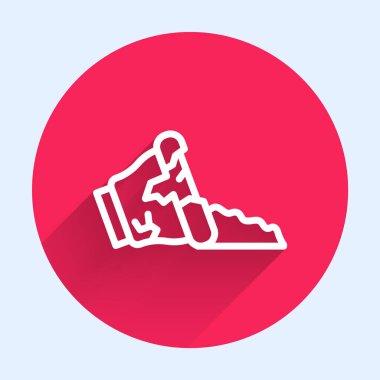 Kırık çömlek simgesi uzun gölgeli beyaz çizgi. Kırmızı daire düğmesi. Vektör.