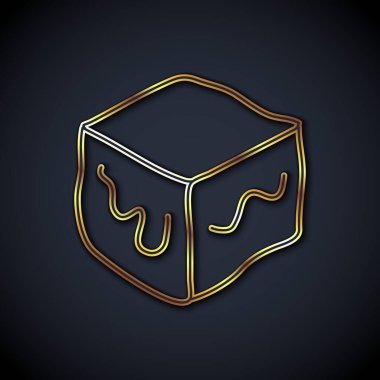 Altın çizgili Isometric küp simgesi siyah arkaplanda izole edildi. Geometrik küp katı simge. 3 boyutlu kare işareti. Kutu sembolü. Vektör.