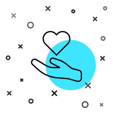 Siyah çizgi kalp el simgesi beyaz arkaplanda izole edildi. El çabukluğu aşk sembolü. Sevgililer Günü sembolü. Rastgele dinamik şekiller. Vektör.