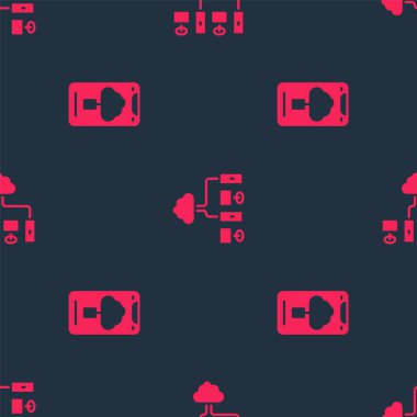 Bulut teknolojisi veri transferini ve bilgisayar ağını kusursuz desene ayarla. Vektör