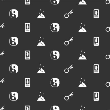 Eski anahtarı, Tarot kartlarını, Yin Yang ve Magic barutunu kusursuz desene ayarla. Vektör