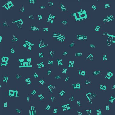 Bavul, karavan karavanı, kum kalesi ve dalış maskesini kusursuz şnorkelle ayarlayın. Vektör