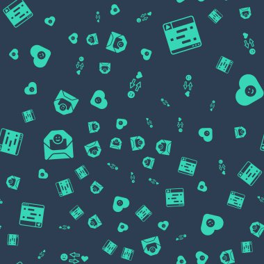 Romantik bir ilişki kur, sohbet mesajları dizüstü bilgisayarı, sevgililer günü kalbinde zarf ve kusursuz bir desen oluştur. Vektör