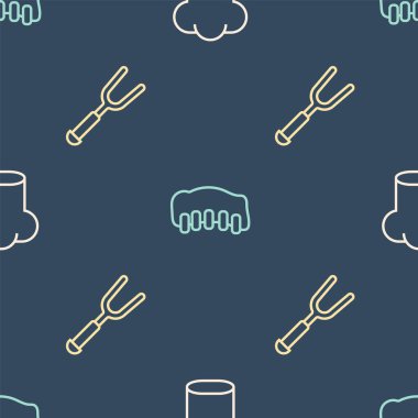 Şef şapkası, barbekü çatalı ve ızgara domuz pirzolası. Vektör.