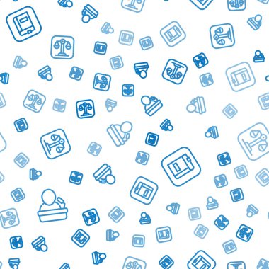 Sözcü, hukuk kitabı ve adalet terazisini kusursuz bir şablon üzerine ayarla. Vektör