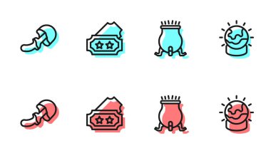 Cadı kazanı, Psilocybin mantarı, Bilet ve Sihirli Top ikonu. Vektör