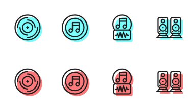 Satır Müzik Notası, ton, Vinil Disk ve Stereo hoparlör simgesi. Vektör