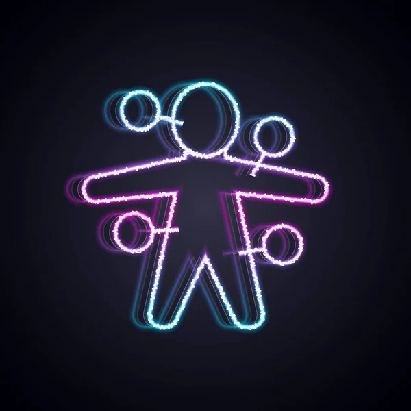 Luminosa Linea Neon Icona Bambola Voodoo Isolato Sfondo Nero Vettore — Vettoriale Stock