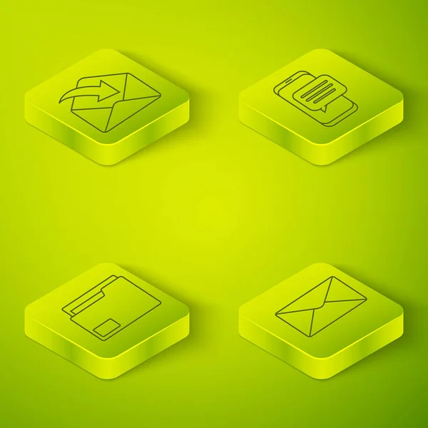 Set Isometric Chat Messages Notification Phone Document Folder Envelope Envelope — 스톡 벡터