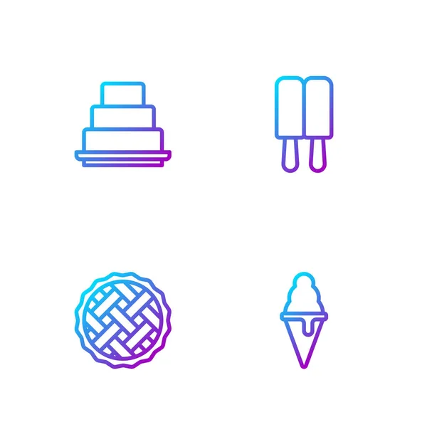 Set Line Helado Cono Gofre Tarta Casera Tarta Iconos Color — Vector de stock