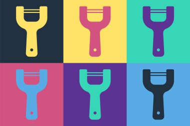 Pop Art Sebze soyucu simgesi renk arkaplanında izole edilmiş. Sebze temizlemek için bıçak. Mutfak eşyası, alet edevat. Vektör