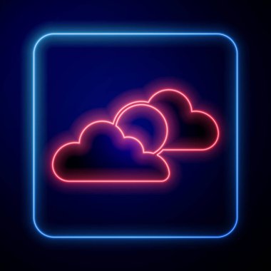 Parlayan neon güneş ve hava durumu ikonu siyah arkaplanda izole edildi. Vektör