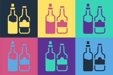 Pop Art Whiskey şişe ikonu renk arkaplanında izole edilmiş. Vektör