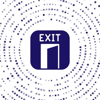 Blue Fire exit icon isolated on white background. Fire emergency icon. Abstract circle random dots. Vector