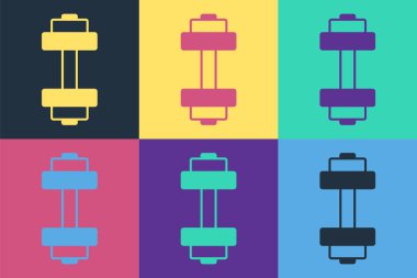 Pop Art Dumbbell simgesi renk arkaplanında izole edilmiş. Kas kaldırma ikonu, fitness halteri, spor aletleri, egzersiz yaban domuzu. Vektör