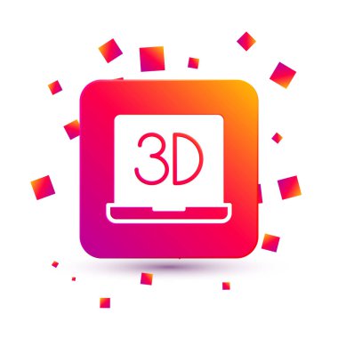 Beyaz arkaplanda beyaz 3D yazıcı simgesi izole edildi. 3D baskı. Kare renk düğmesi. Vektör