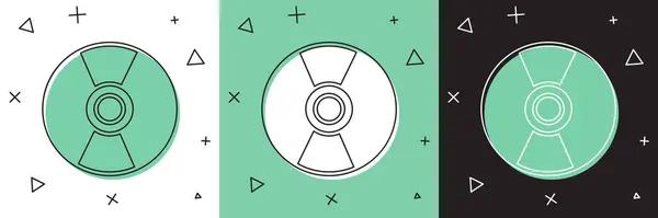 Définir CD ou DVD icône de disque isolé sur fond blanc et vert, noir. Signe de disque compact. Illustration vectorielle — Image vectorielle