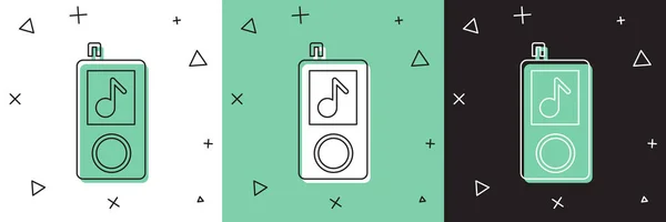 Définir l'icône du lecteur de musique isolé sur fond blanc et vert, noir. Dispositif de musique portable. Illustration vectorielle — Image vectorielle